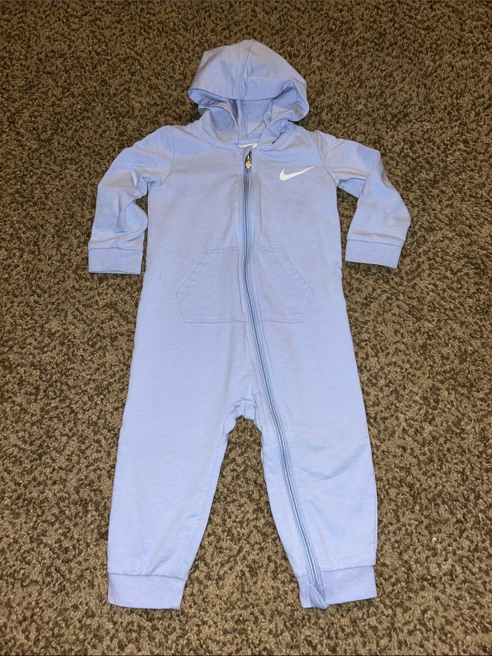 Nike Light Blue Hooded Baby One-Piece Romper
